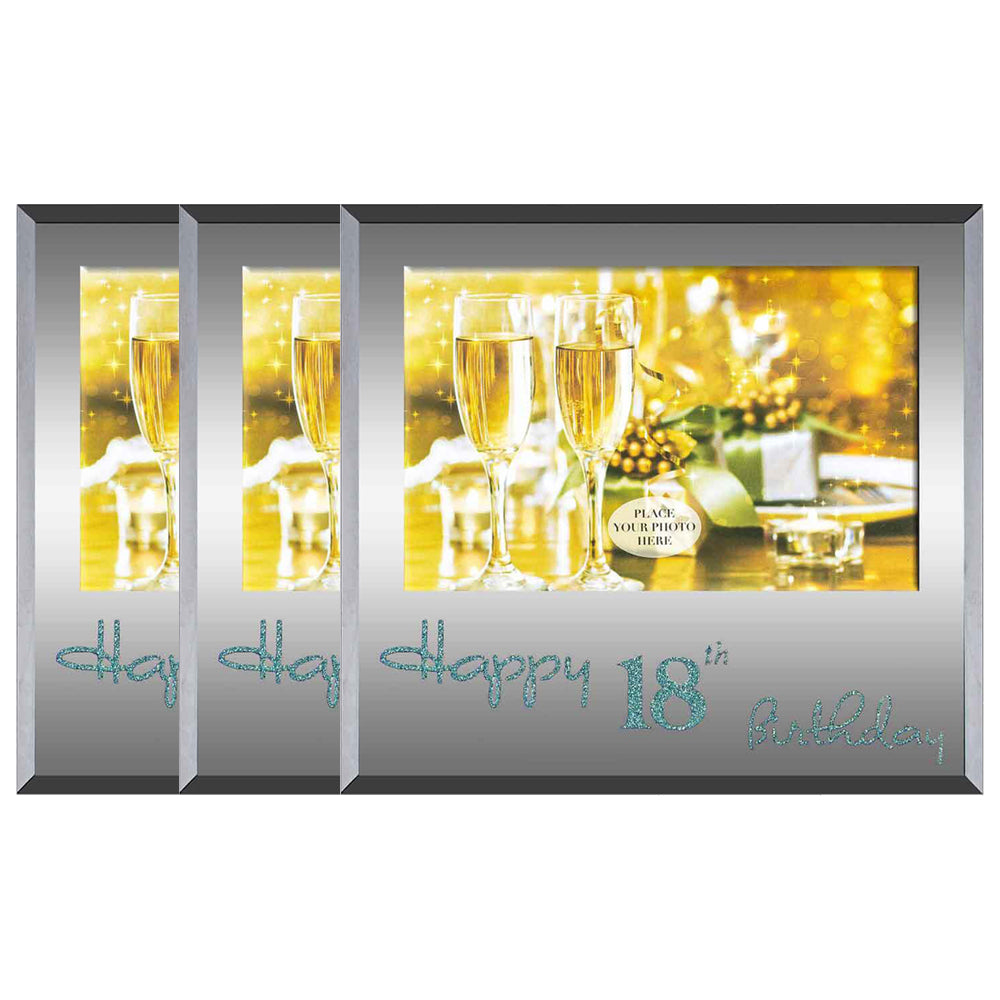 3x Happy 18th Blue Text 6x4 Inch Keepsake Novelty Photo Frame