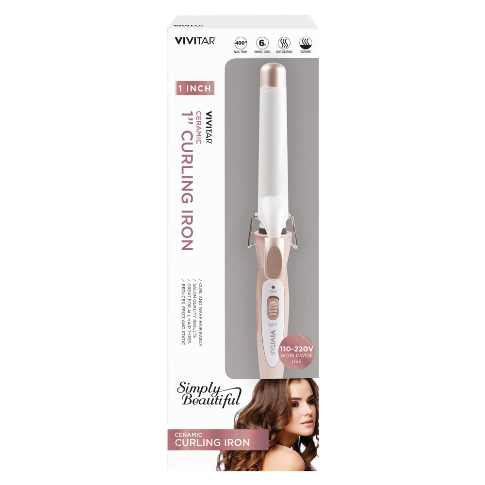 Vivitar Ceramic Tourmaline Curling Iron Barrel Pink 1in