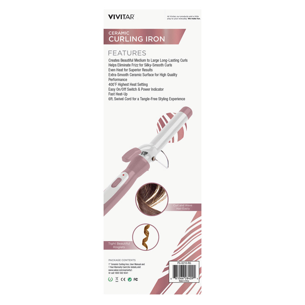 Vivitar Ceramic Tourmaline Curling Iron Barrel Pink 1in