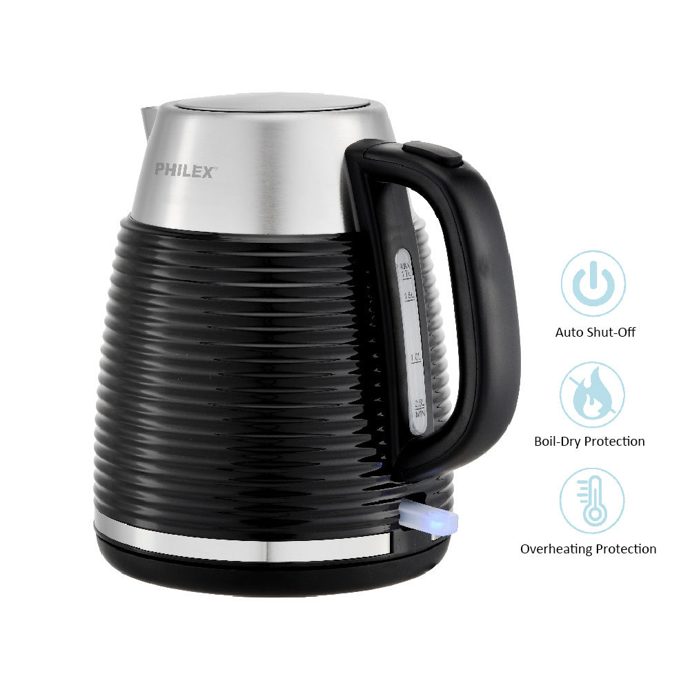Philex 240V Cordless Stainless Steel Electric Kettle - Black