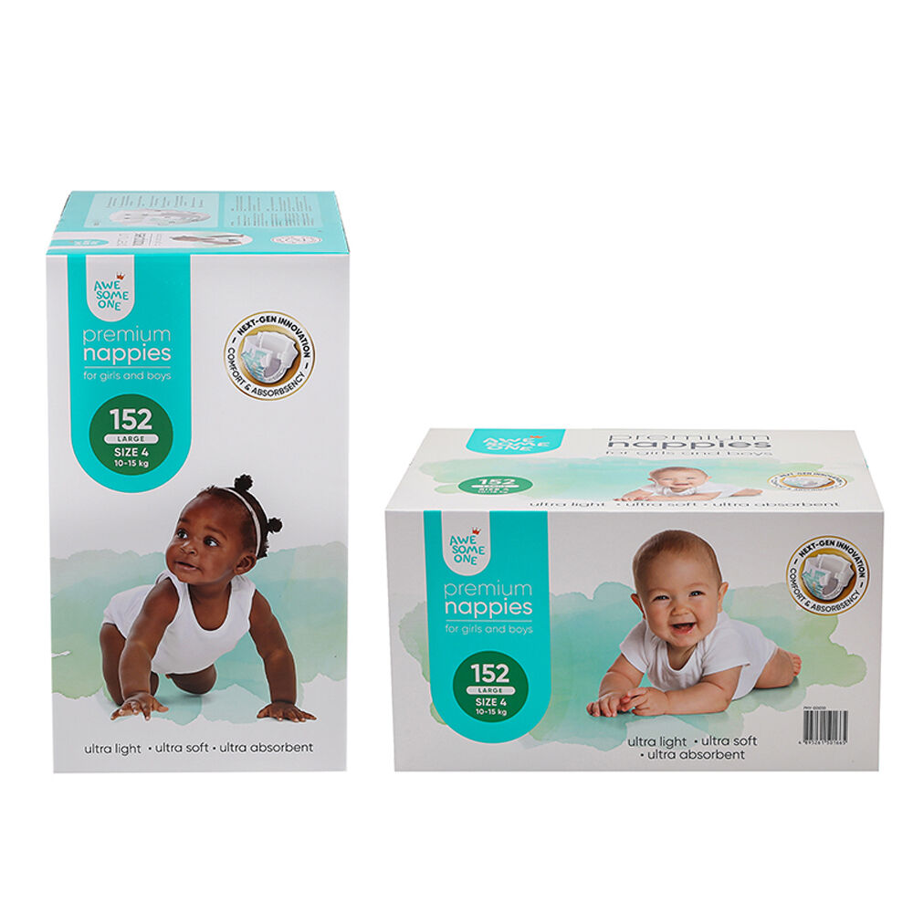 2x 152PK Awesome One Ultra Light, Soft & Absorbent Nappies 10-15kg Size 4 6-24m