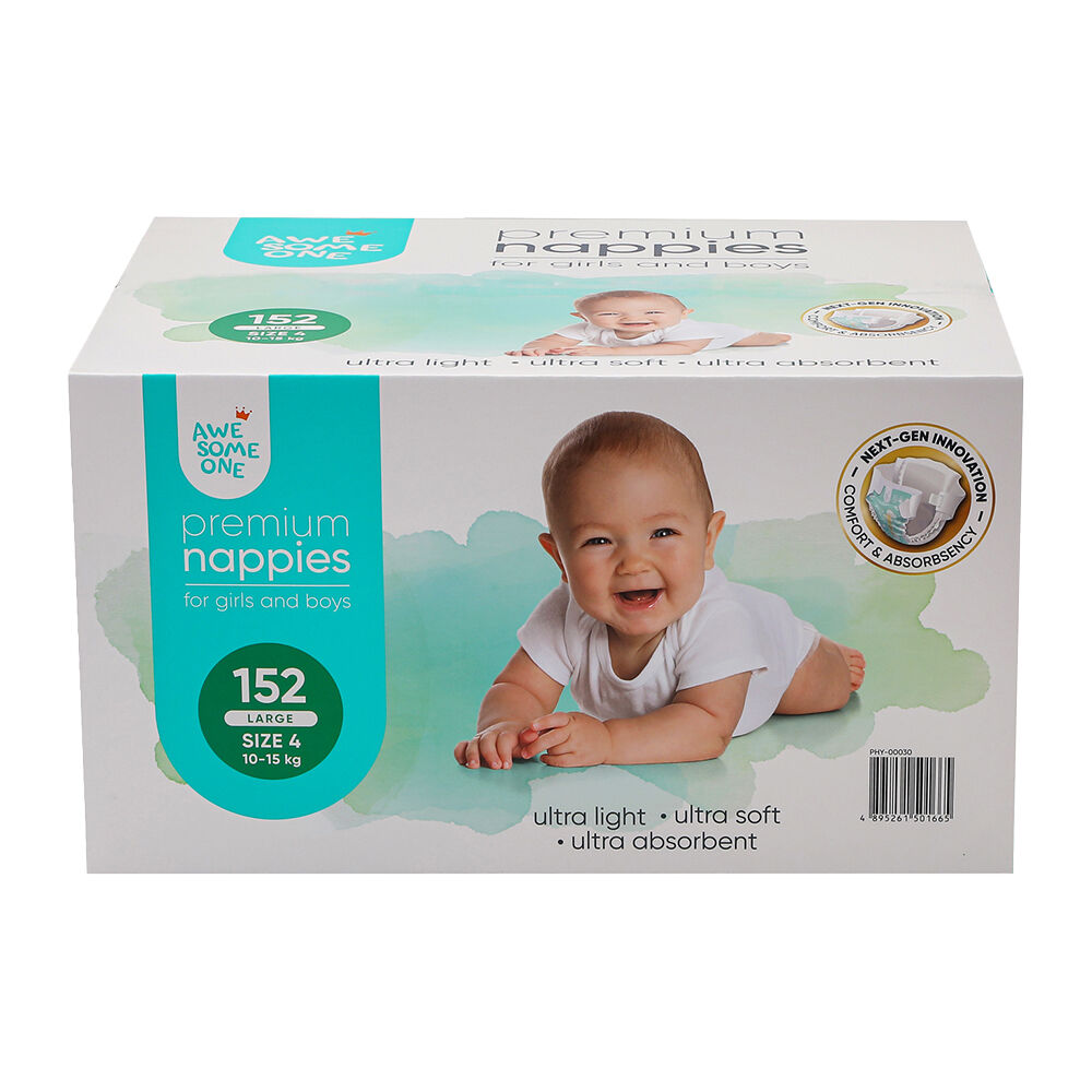 2x 152PK Awesome One Ultra Light, Soft & Absorbent Nappies 10-15kg Size 4 6-24m