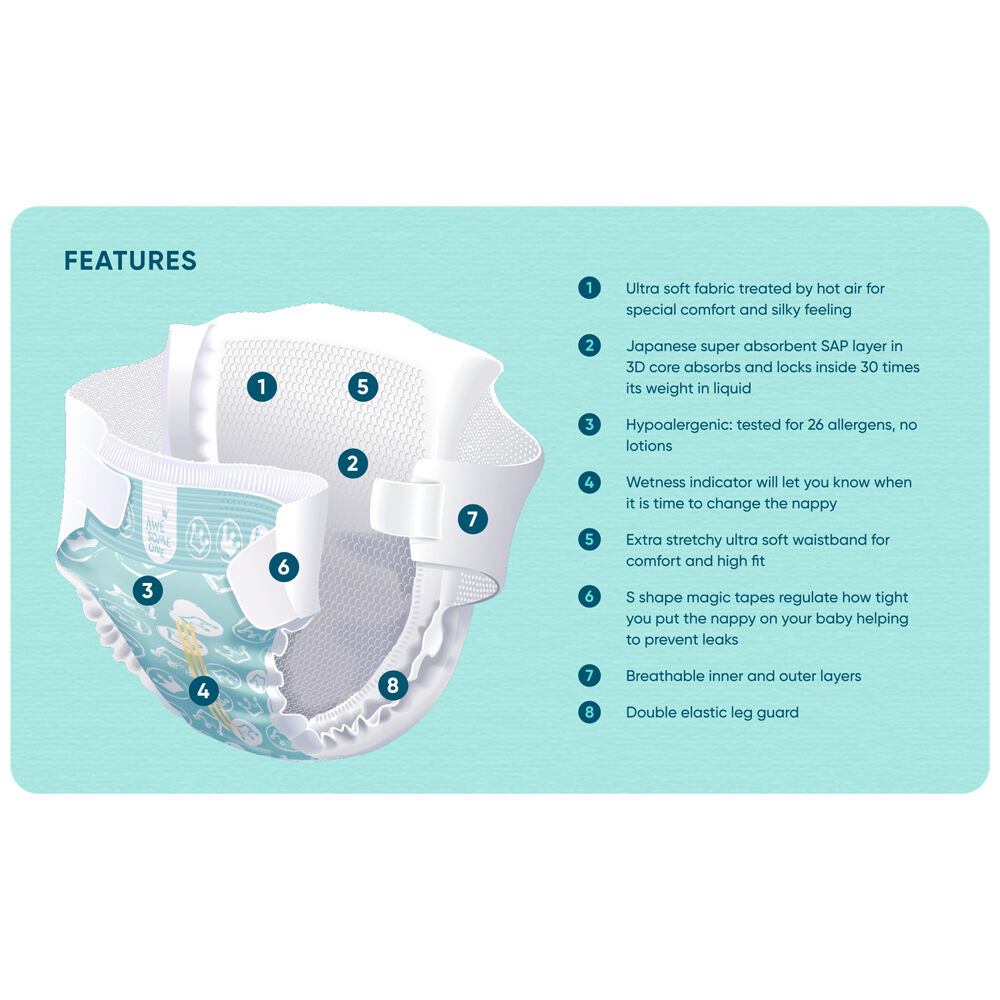 2x 152PK Awesome One Ultra Light, Soft & Absorbent Nappies 10-15kg Size 4 6-24m