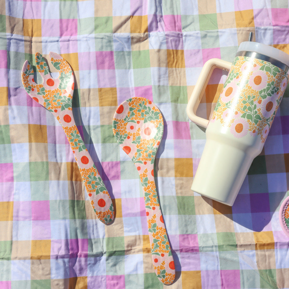 4x 2pc Splosh Picnic Spring Floral Melamine Salad Servers 33x9cm