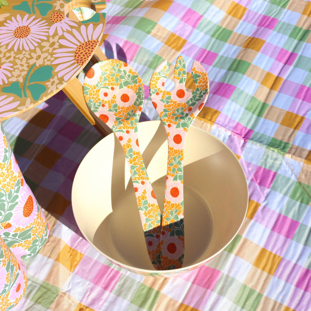 4x 2pc Splosh Picnic Spring Floral Melamine Salad Servers 33x9cm