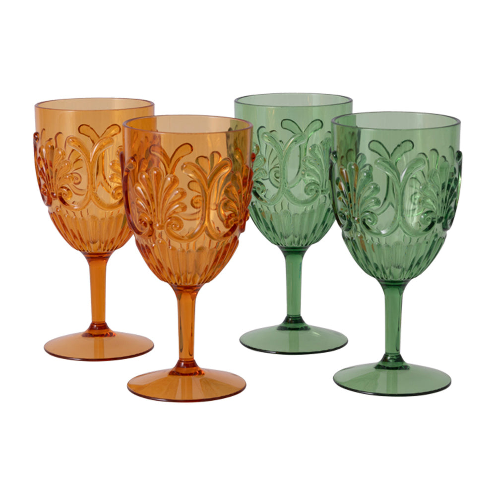 2x 2pc Splosh Picnic Spring Floral Acrylic Outdoor Wine Glasses 18.5cm - Green
