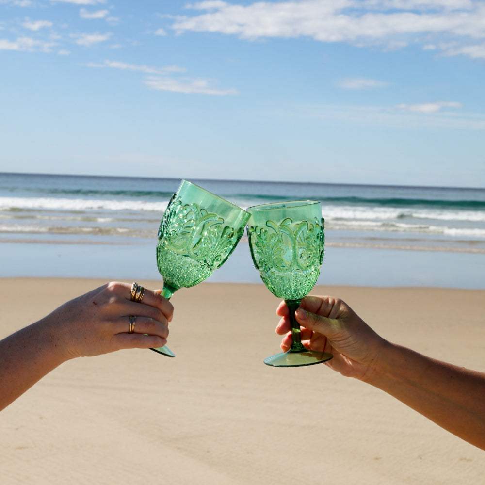 2x 2pc Splosh Picnic Spring Floral Acrylic Outdoor Wine Glasses 18.5cm - Green