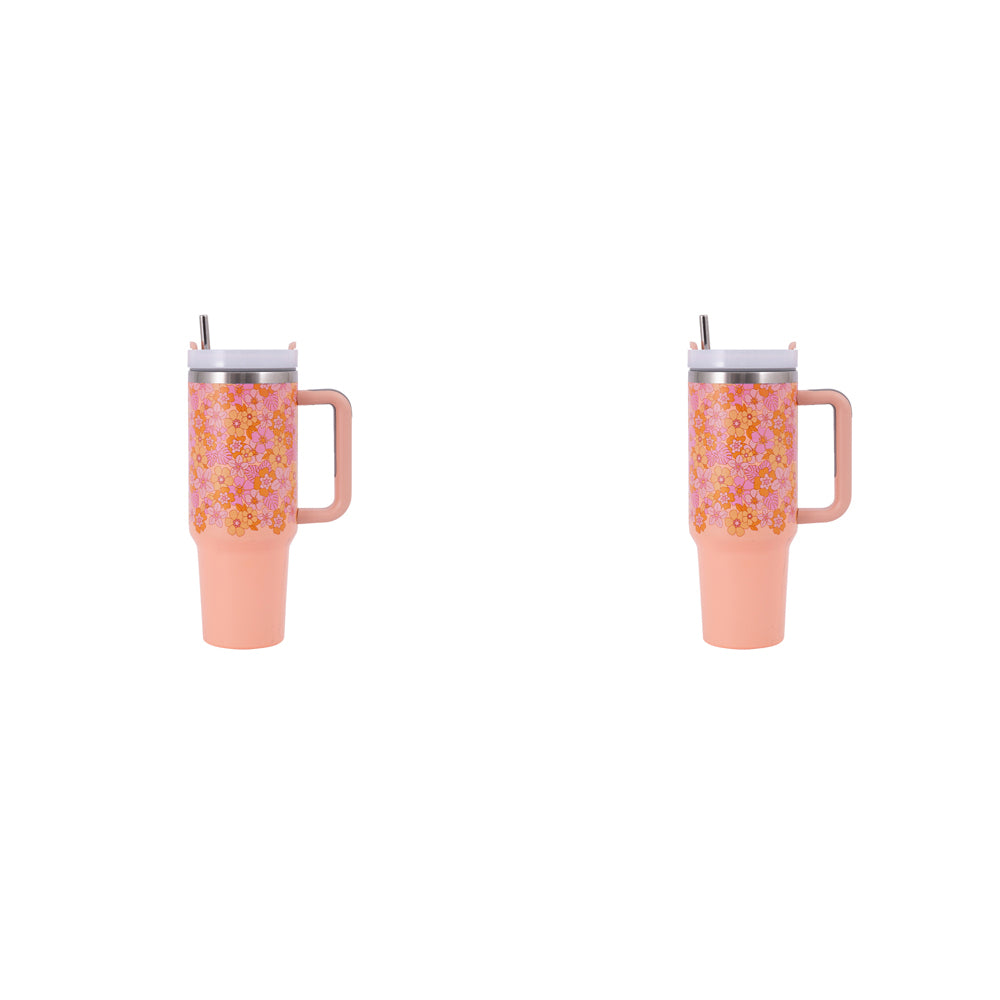 2PK Splosh Picnic Retro Floral Insulated Tumbler w/ Straw 1.2L