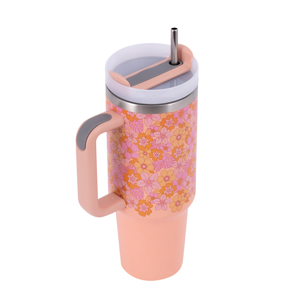 2PK Splosh Picnic Retro Floral Insulated Tumbler w/ Straw 1.2L
