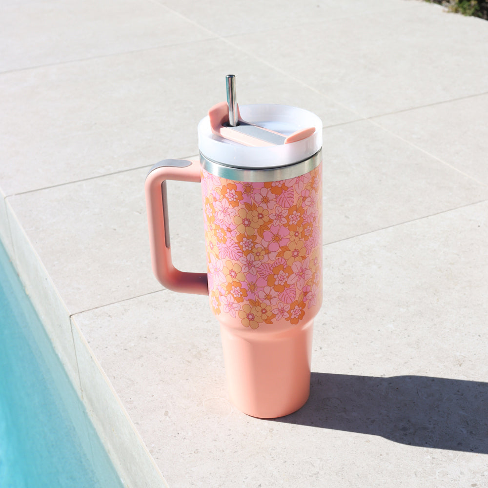 2PK Splosh Picnic Retro Floral Insulated Tumbler w/ Straw 1.2L
