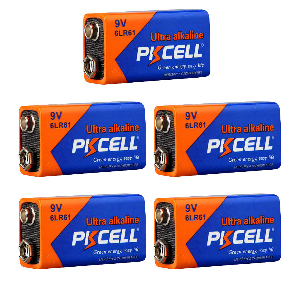 5PK PKCell 9V Ultra Alkaline Battery For High Drain Devices Mercury Free