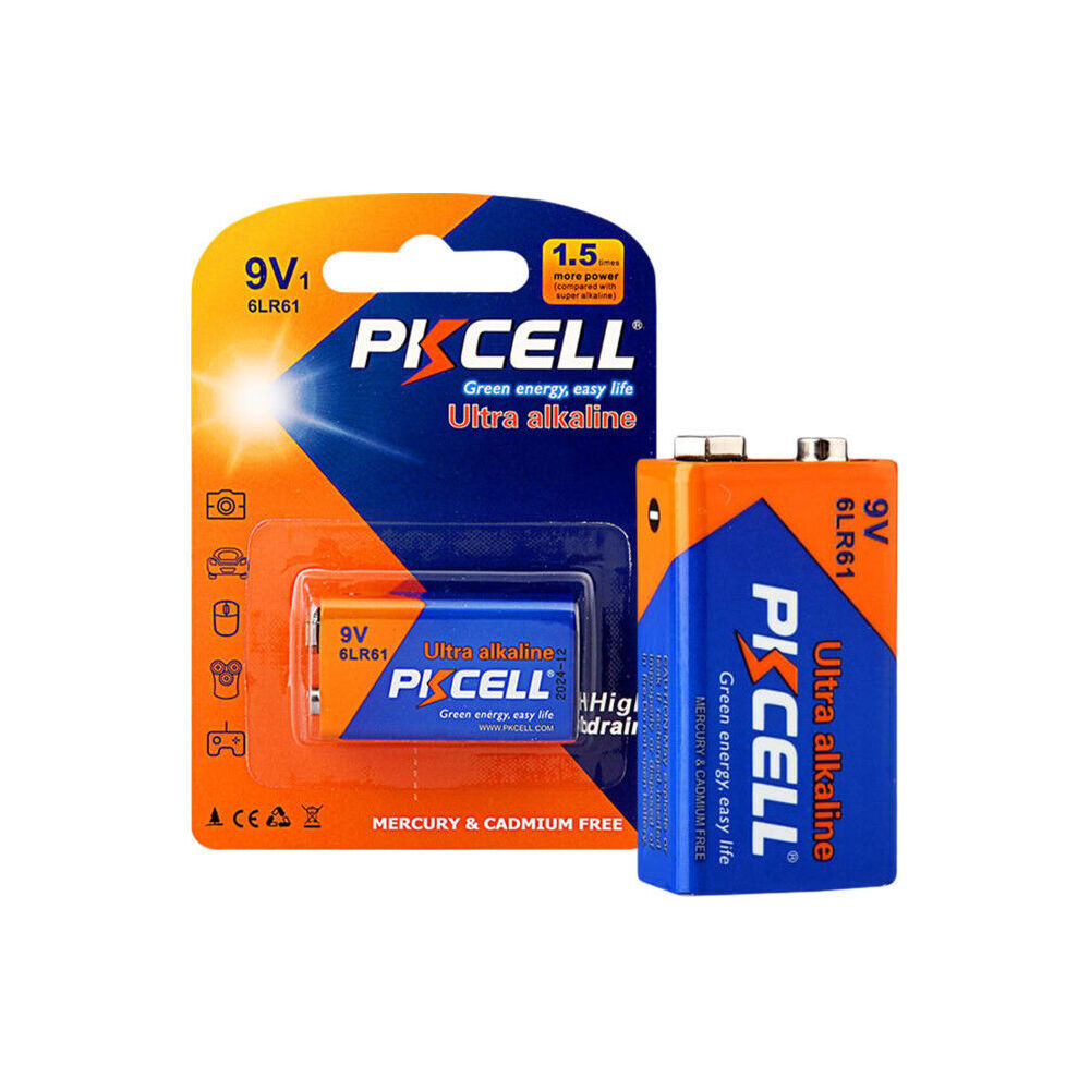 5PK PKCell 9V Ultra Alkaline Battery For High Drain Devices Mercury Free