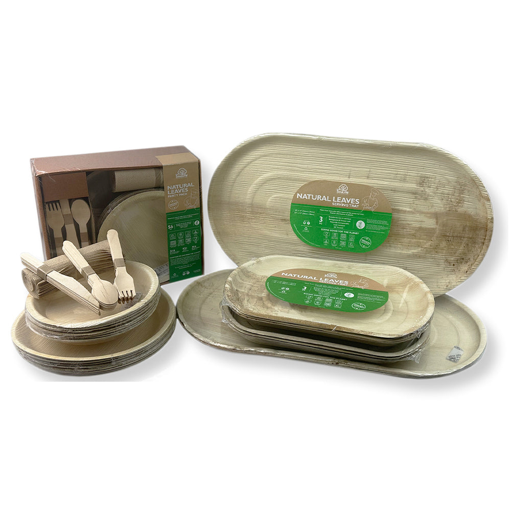 2x 124pc EcoSouLife Disposable Areca Nut Leaf Party Pack - Beige