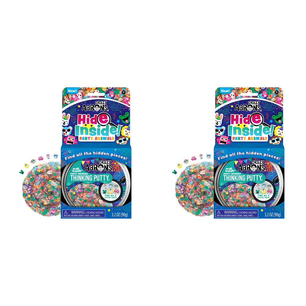 2PK Crazy Aarons Thinking Putty Party Animals Hide Inside Toy 10cm 3y+