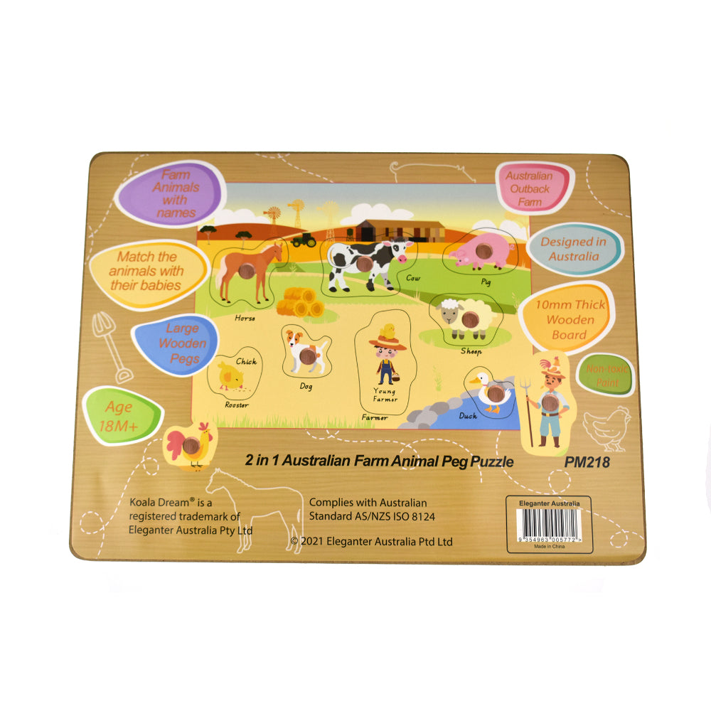 Koala Dream Aussie Wild And Farm Animal Early Learning Peg Puzzle 18m+