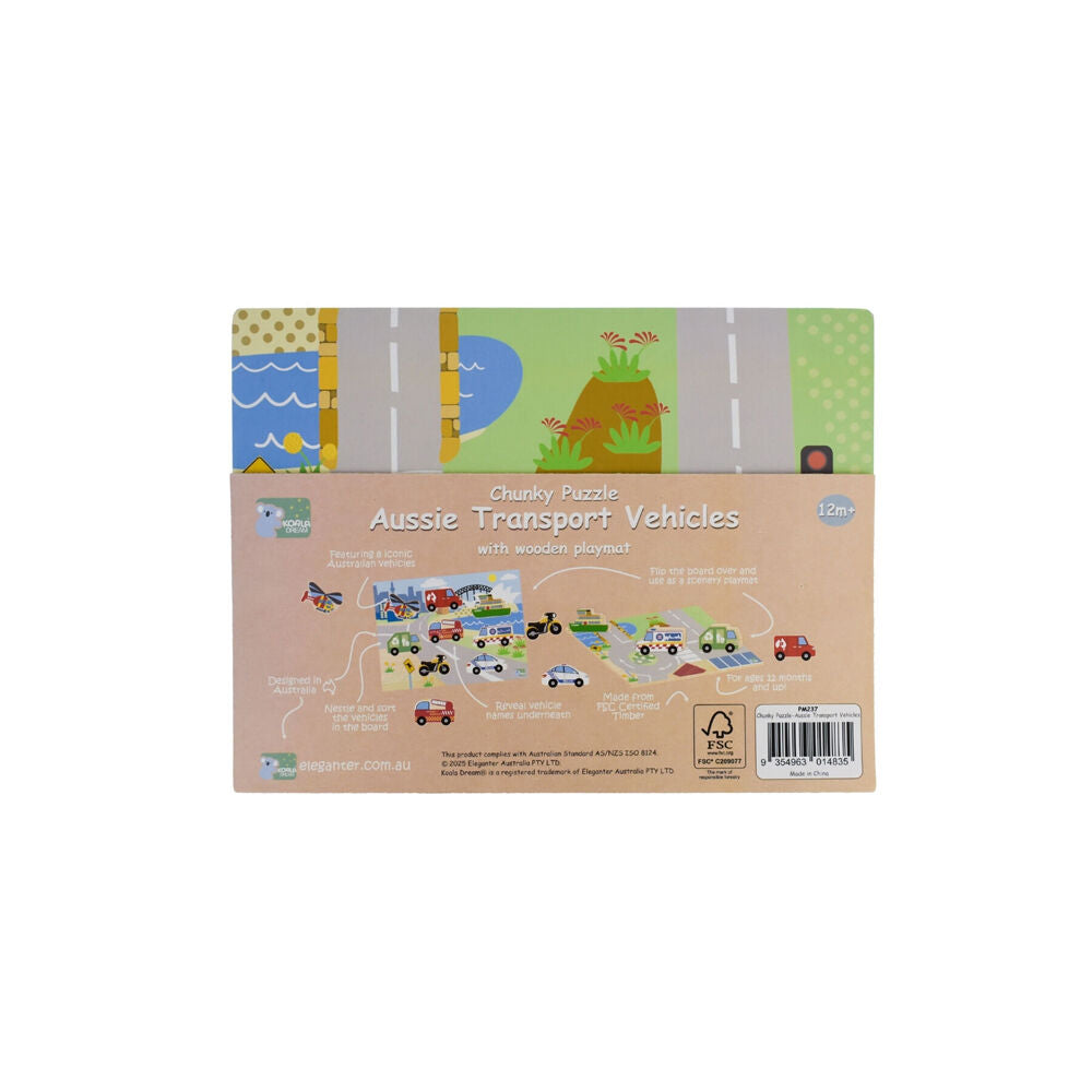Koala Dream Wooden Chunky Aussie Transport Vehicle Kids Toy Puzzle 12m+