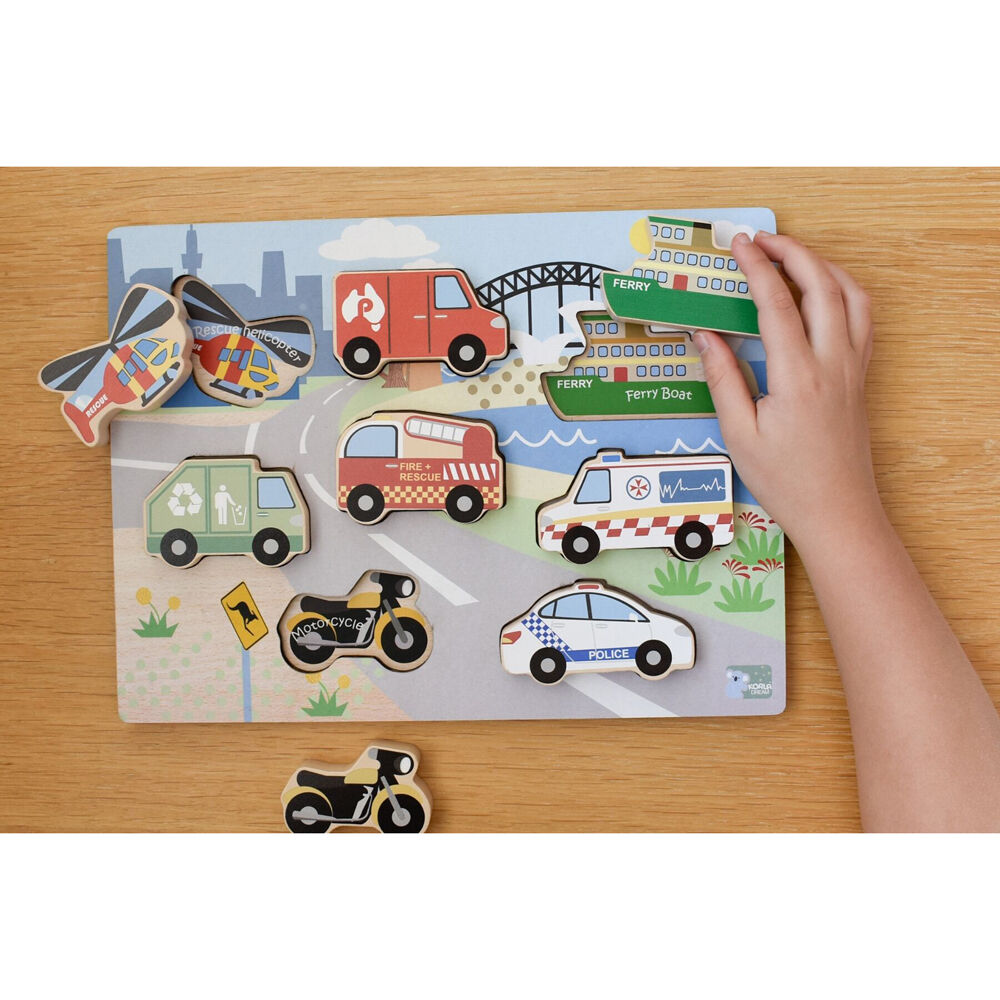 Koala Dream Wooden Chunky Aussie Transport Vehicle Kids Toy Puzzle 12m+