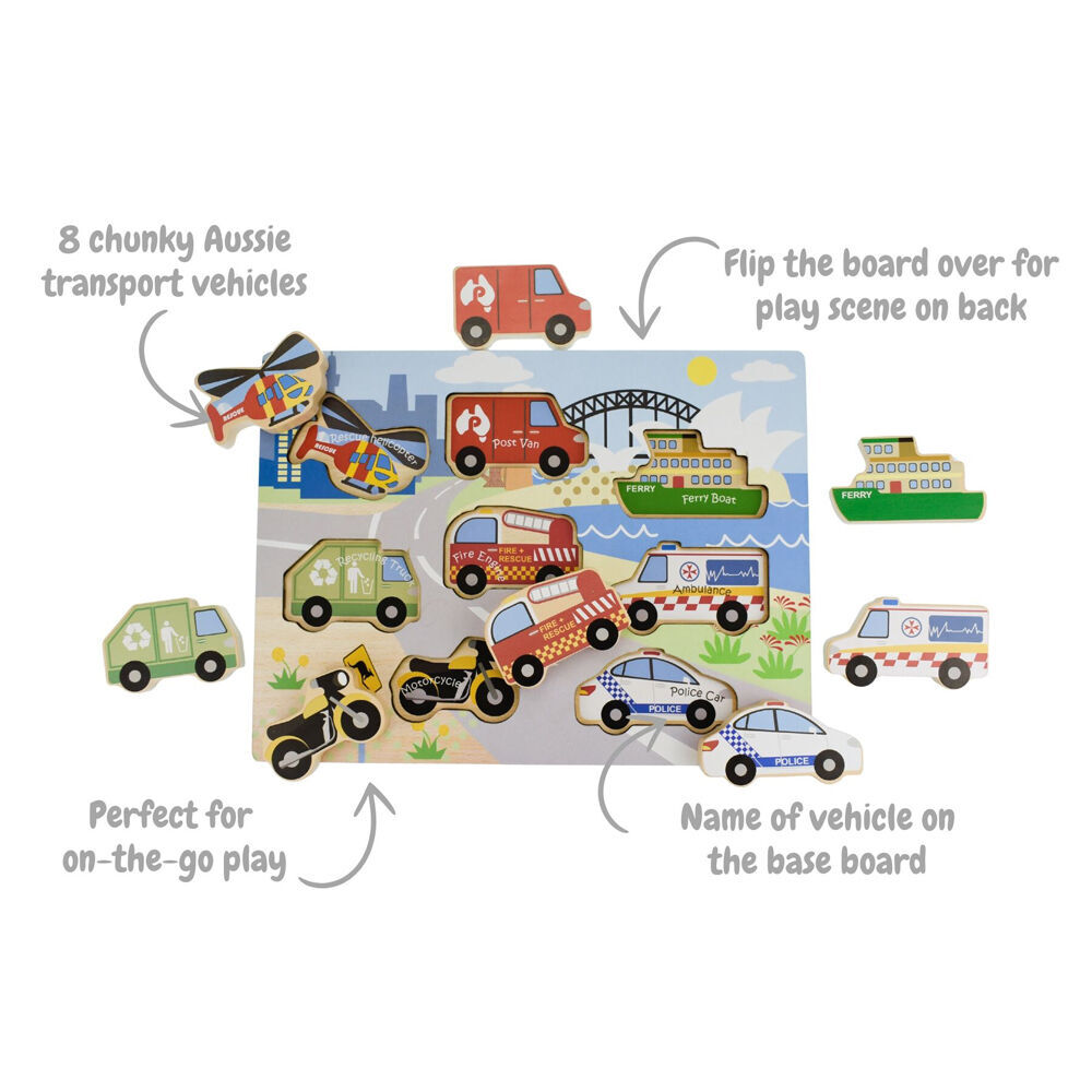 2PK Koala Dream Wooden Chunky Aussie Transport Vehicle Kids Toy Puzzle 12m+