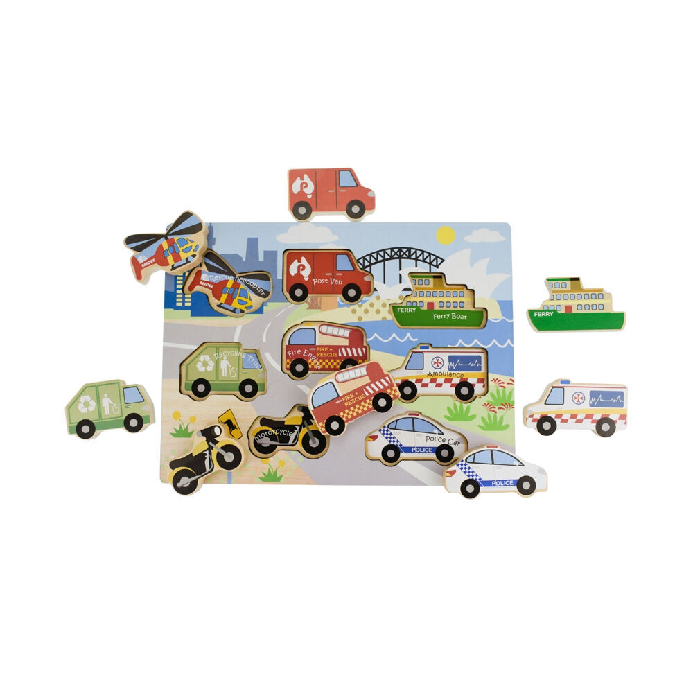 2PK Koala Dream Wooden Chunky Aussie Transport Vehicle Kids Toy Puzzle 12m+