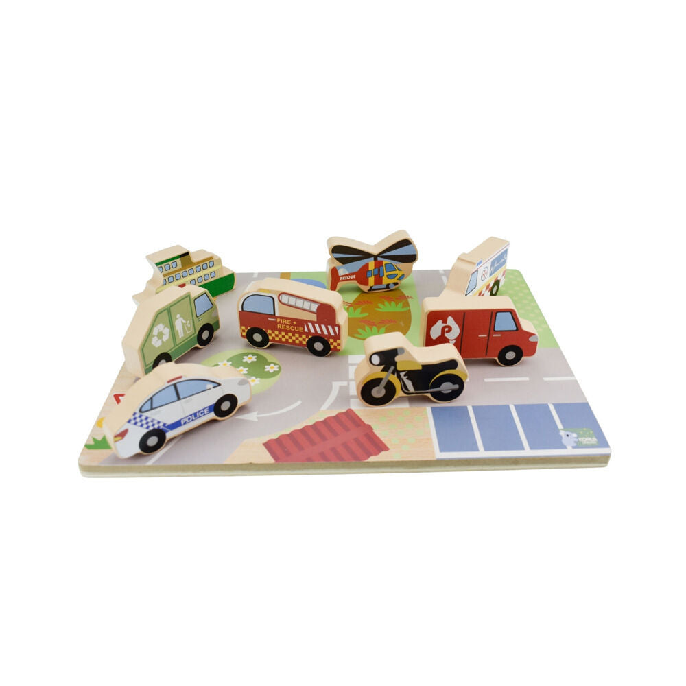 2PK Koala Dream Wooden Chunky Aussie Transport Vehicle Kids Toy Puzzle 12m+