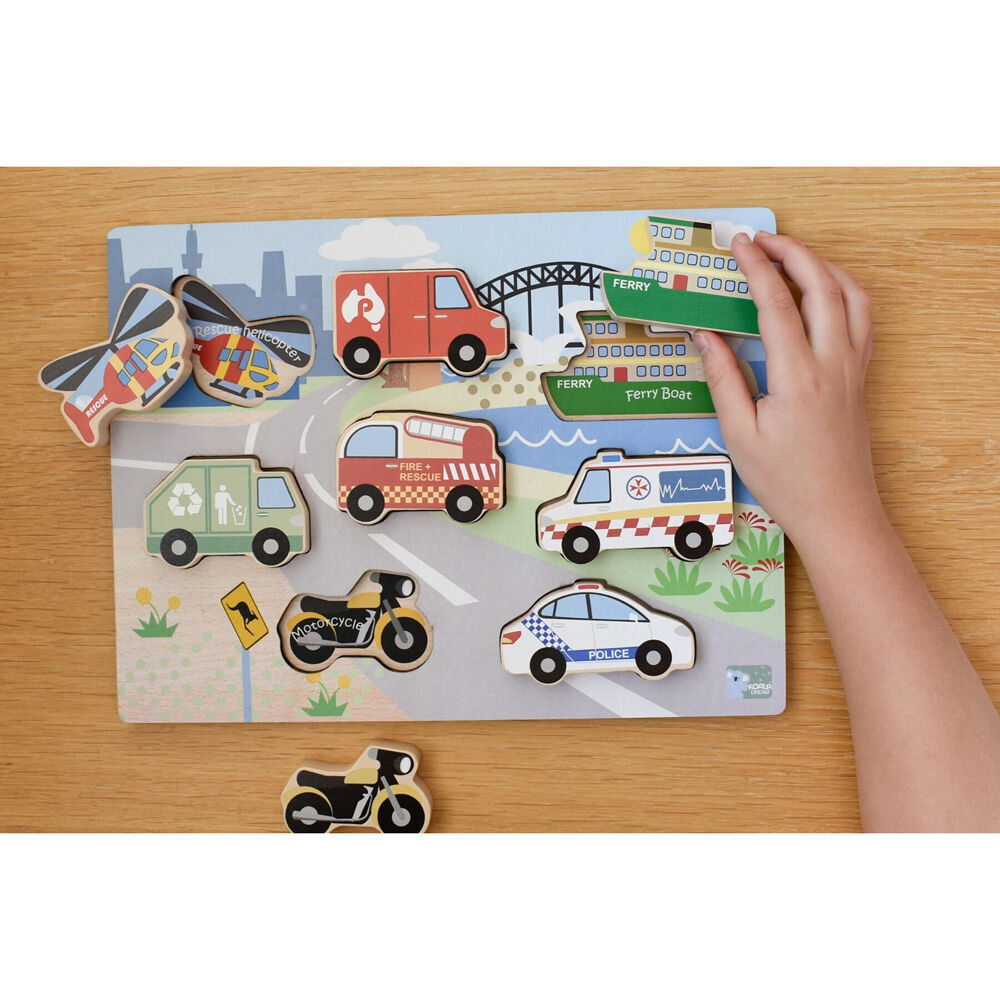 2PK Koala Dream Wooden Chunky Aussie Transport Vehicle Kids Toy Puzzle 12m+