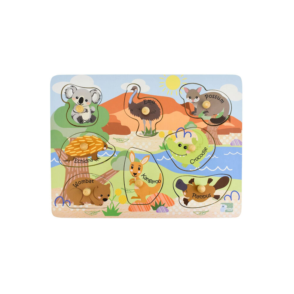 Koala Dream Wooden 2 In 1 Aussie Animals & Their Babies Peg Kids Toy Puzzle 18m+