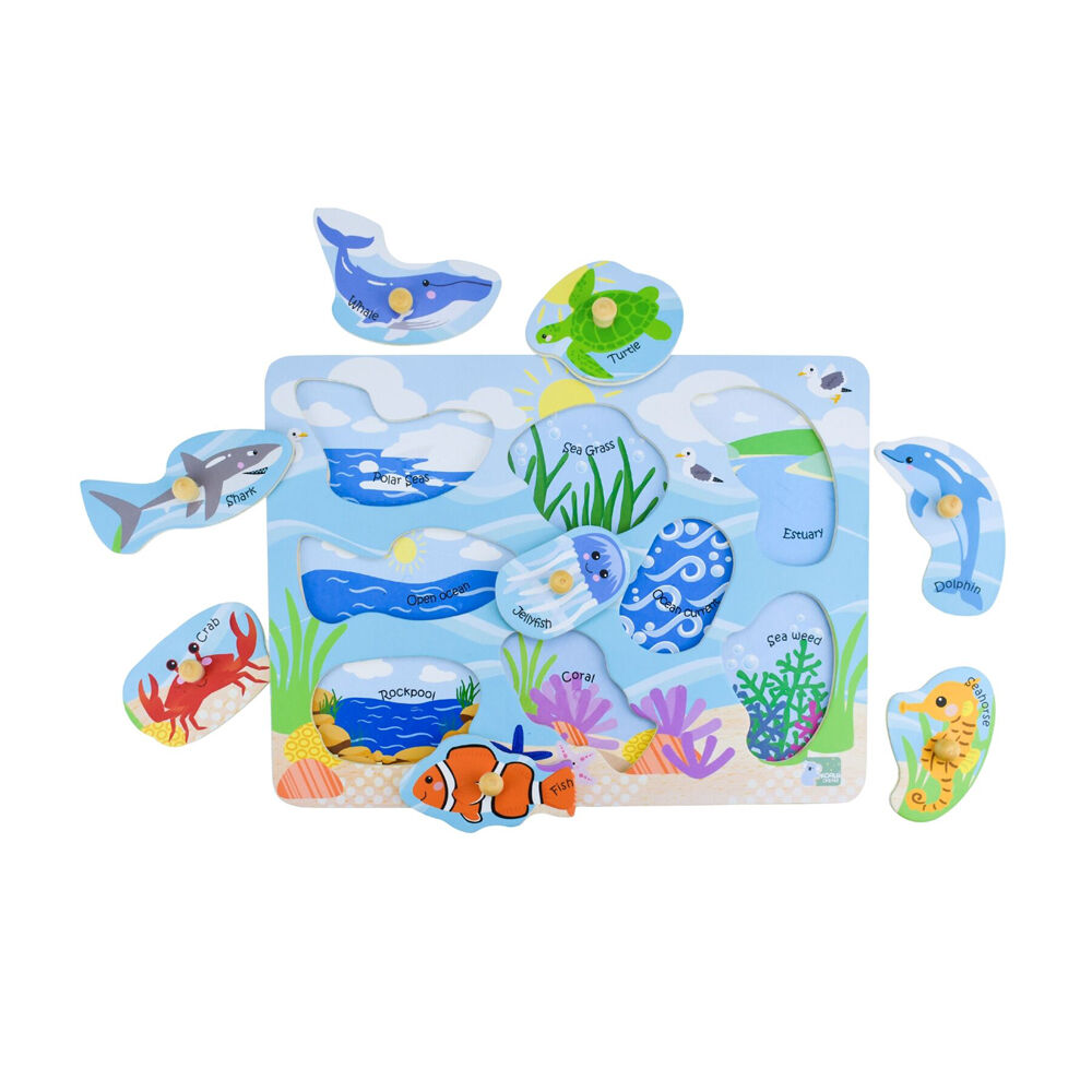 Koala Dream Wooden 2 In 1 Sea Animal & Their Habitats Peg Kids Toy Puzzle 18m+