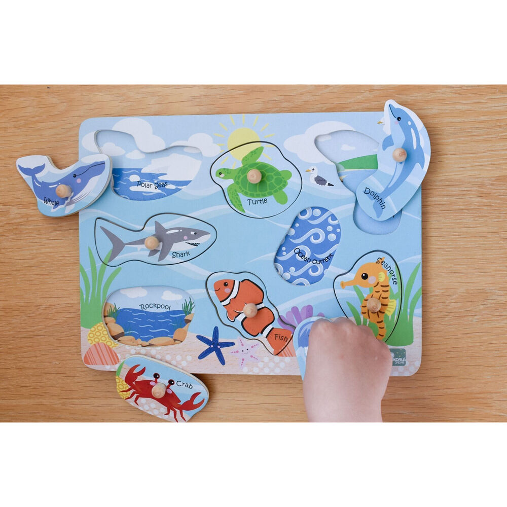 Koala Dream Wooden 2 In 1 Sea Animal & Their Habitats Peg Kids Toy Puzzle 18m+