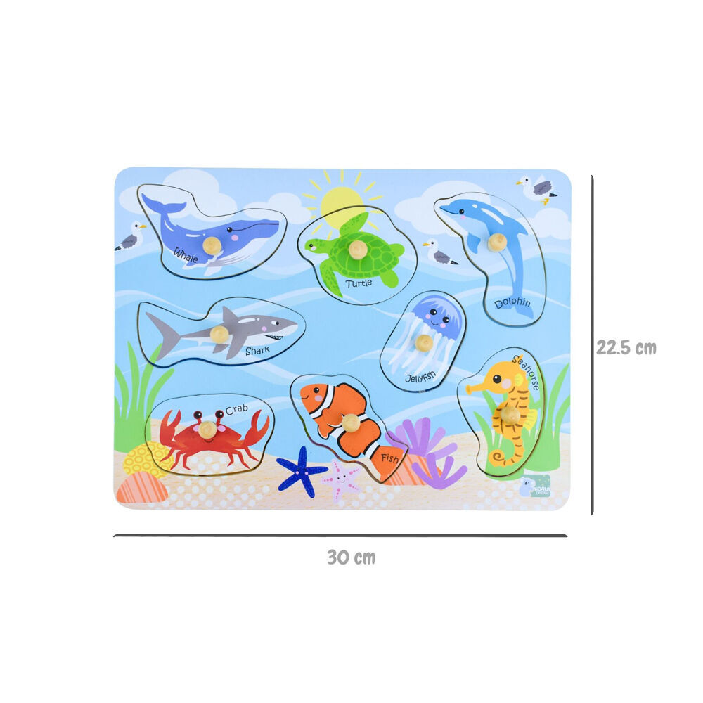 2PK Koala Dream Wooden 2 In 1 Sea Animal & Their Habitats Peg Kids Toy Puzzle 18m+
