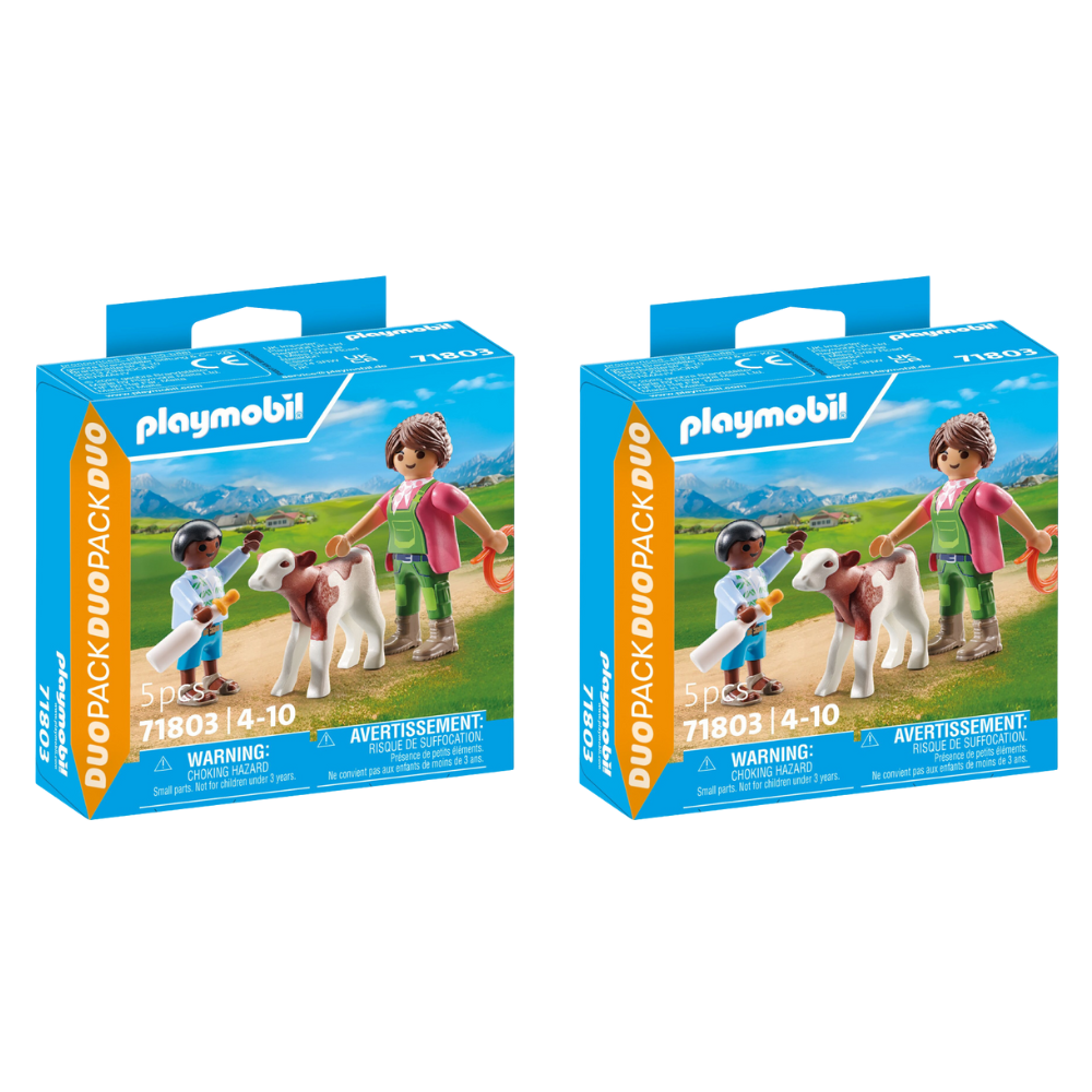 2x 5pc Playmobil 30x13cm Farmer w/ Calf Kids Action Figure Toy 4y+