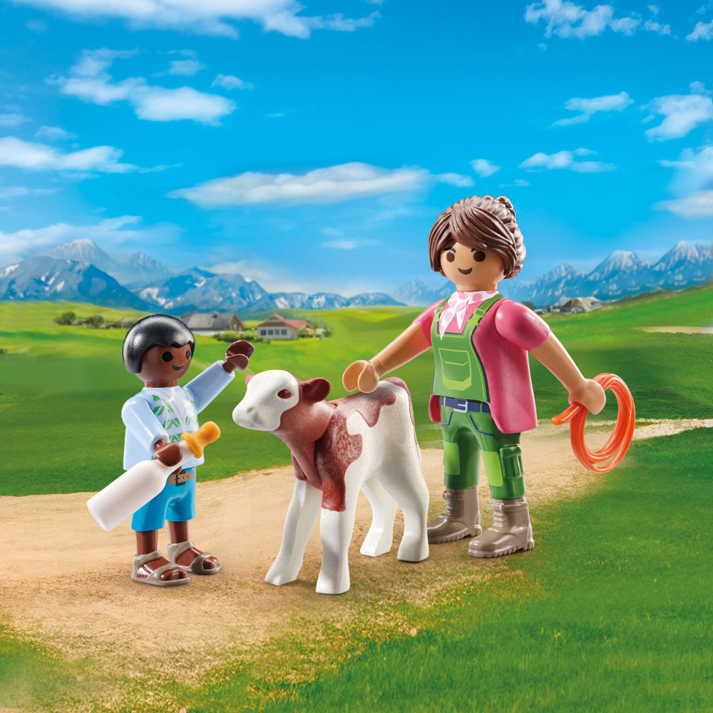 2x 5pc Playmobil 30x13cm Farmer w/ Calf Kids Action Figure Toy 4y+