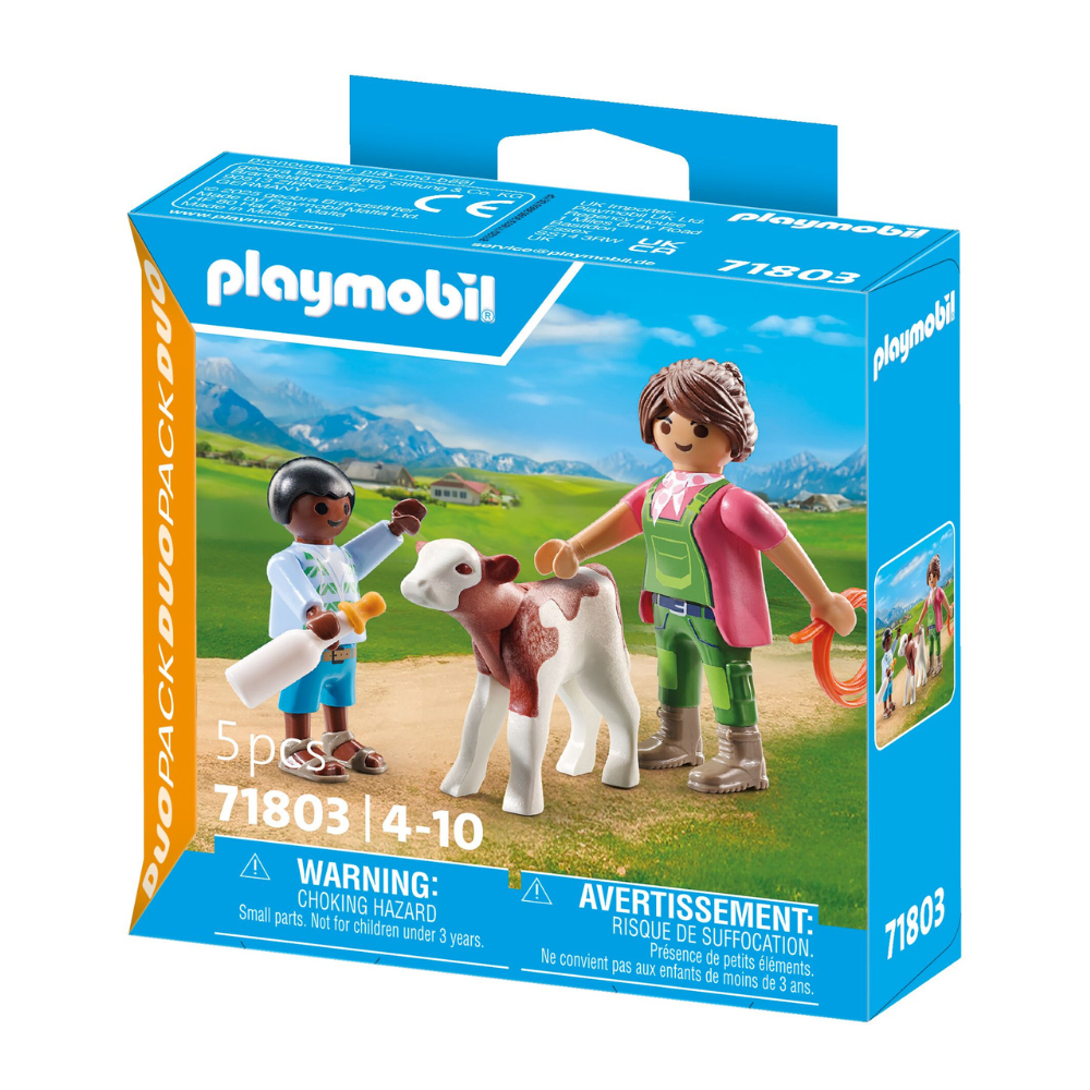 2x 5pc Playmobil 30x13cm Farmer w/ Calf Kids Action Figure Toy 4y+
