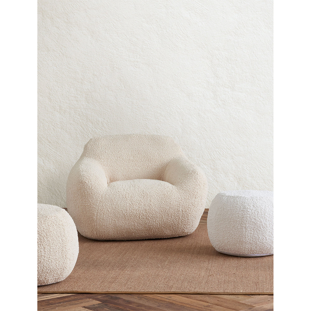 I Am Fake Round Pouffe Home Decor Boucle Small White