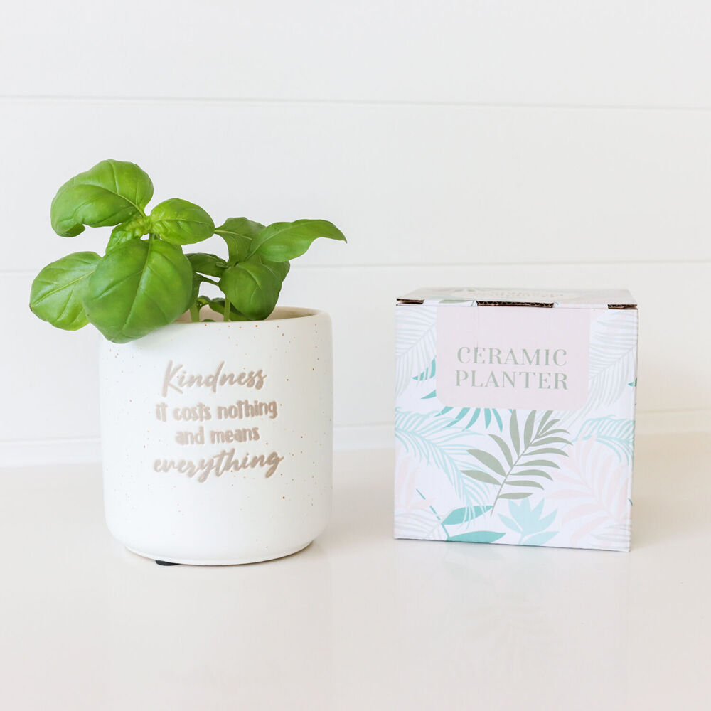 2PK Splosh Kindness Positive Ceramic Plant Pot 10x10cm - White