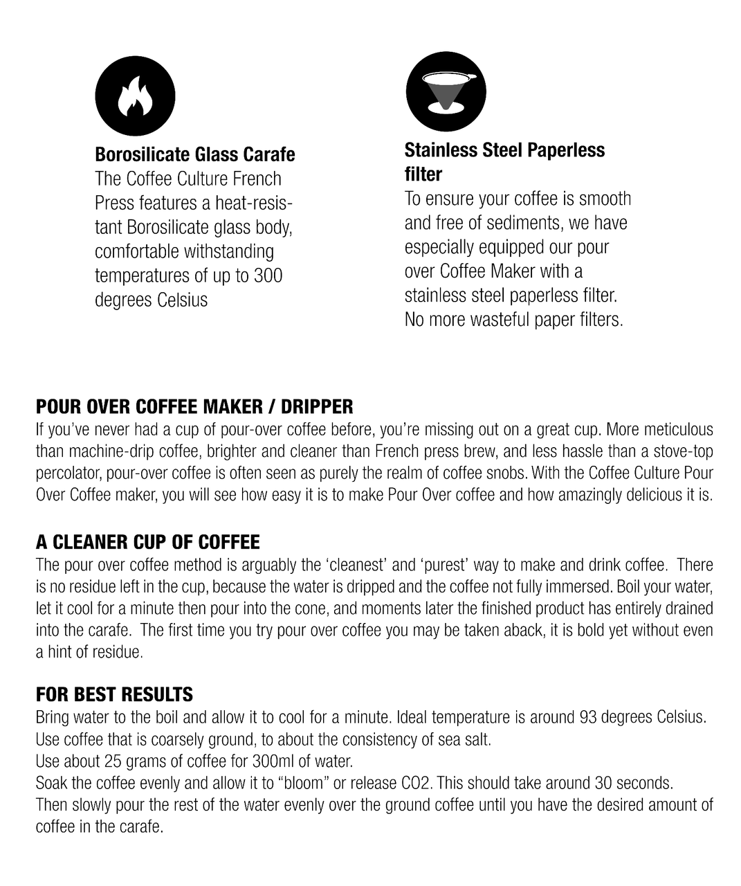 Coffee Culture Pour Over 600ml Glass Coffee Drip Jug w/ Filter Clear
