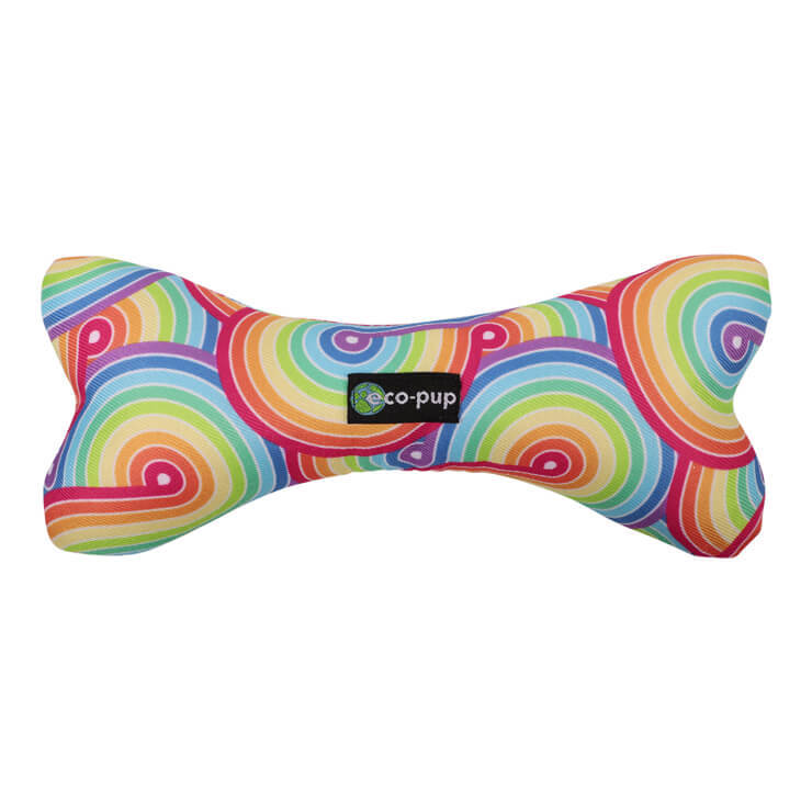 3PK Eco-Pup Dog Soft Play Chew Toy Bone Rainbow Pattern
