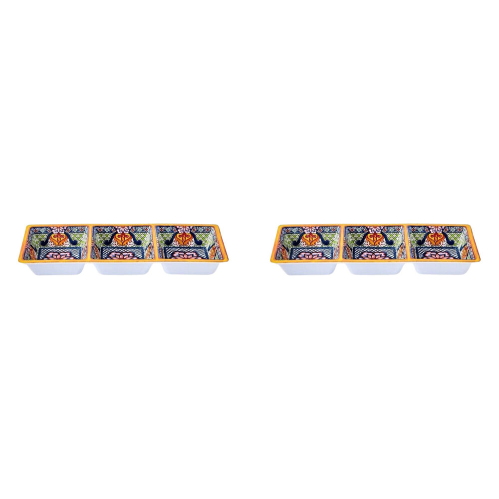 2PK Prepara Melamine 3-Section Dip Serving Saucer Tray 37x15cm Yellow