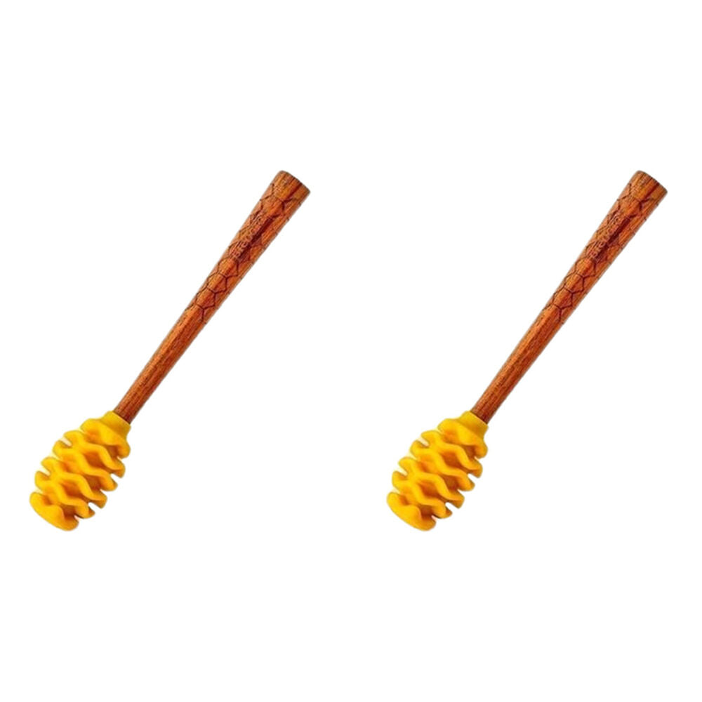 2PK Prepara Silicone/Wood Large Serving Honey Dipper Drizzle Stick 16.5cm Yellow