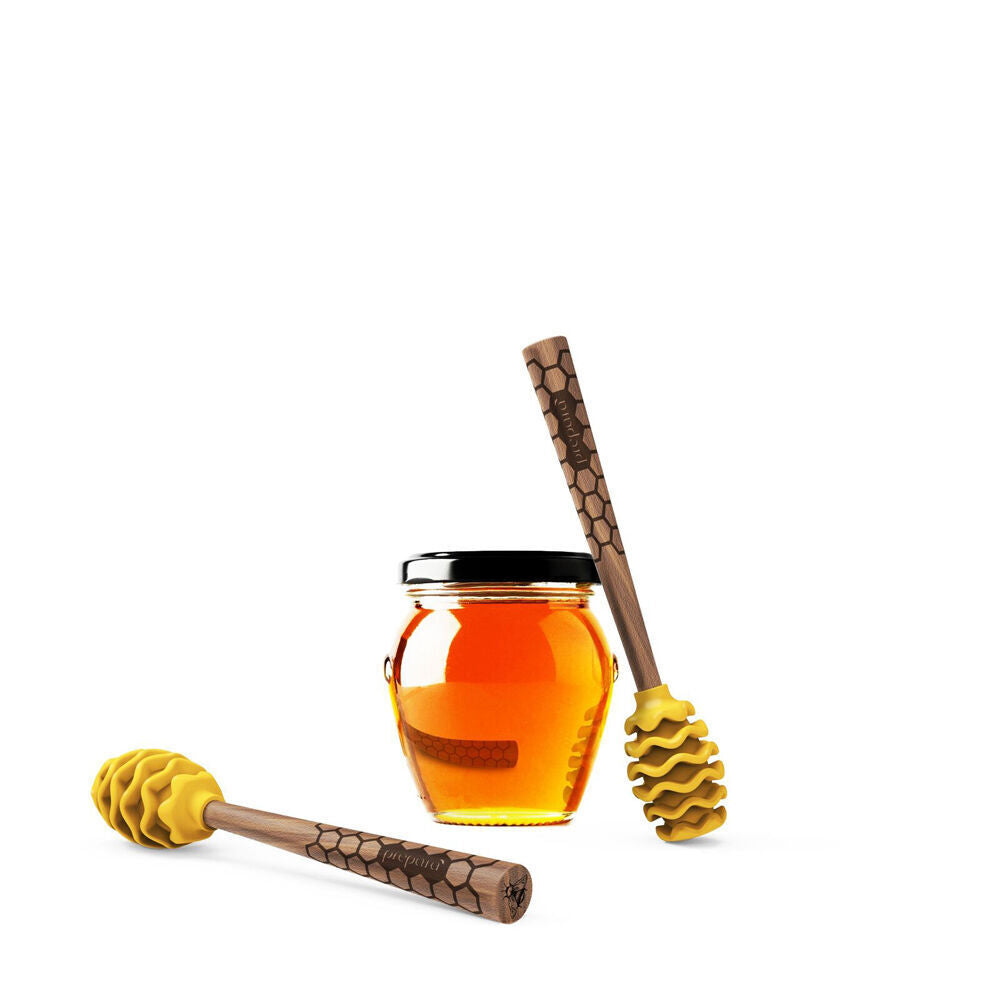 4PK Prepara Silicone/Wood Large Serving Honey Dipper Drizzle Stick 16.5cm Yellow