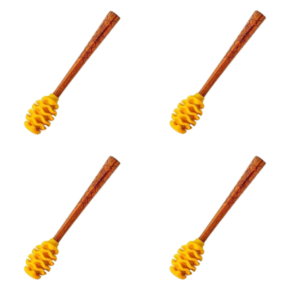 4PK Prepara Silicone/Wood Large Serving Honey Dipper Drizzle Stick 16.5cm Yellow
