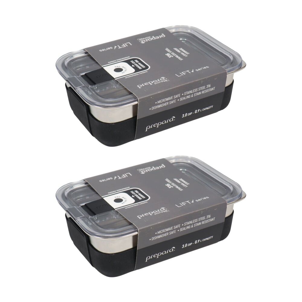 2PK Prepara Lift Stainless Steel Container 0.9 L Kitchenware Triton - Black