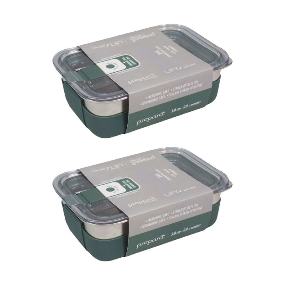 2PK Prepara Lift Stainless Steel Container 0.9 L Kitchenware Triton - Olive