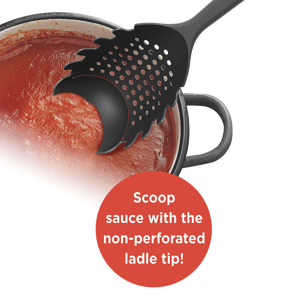 2PK Prepara Pasta Max Sauce Ladle Kitchen Server & Strainer 35.5cm Black