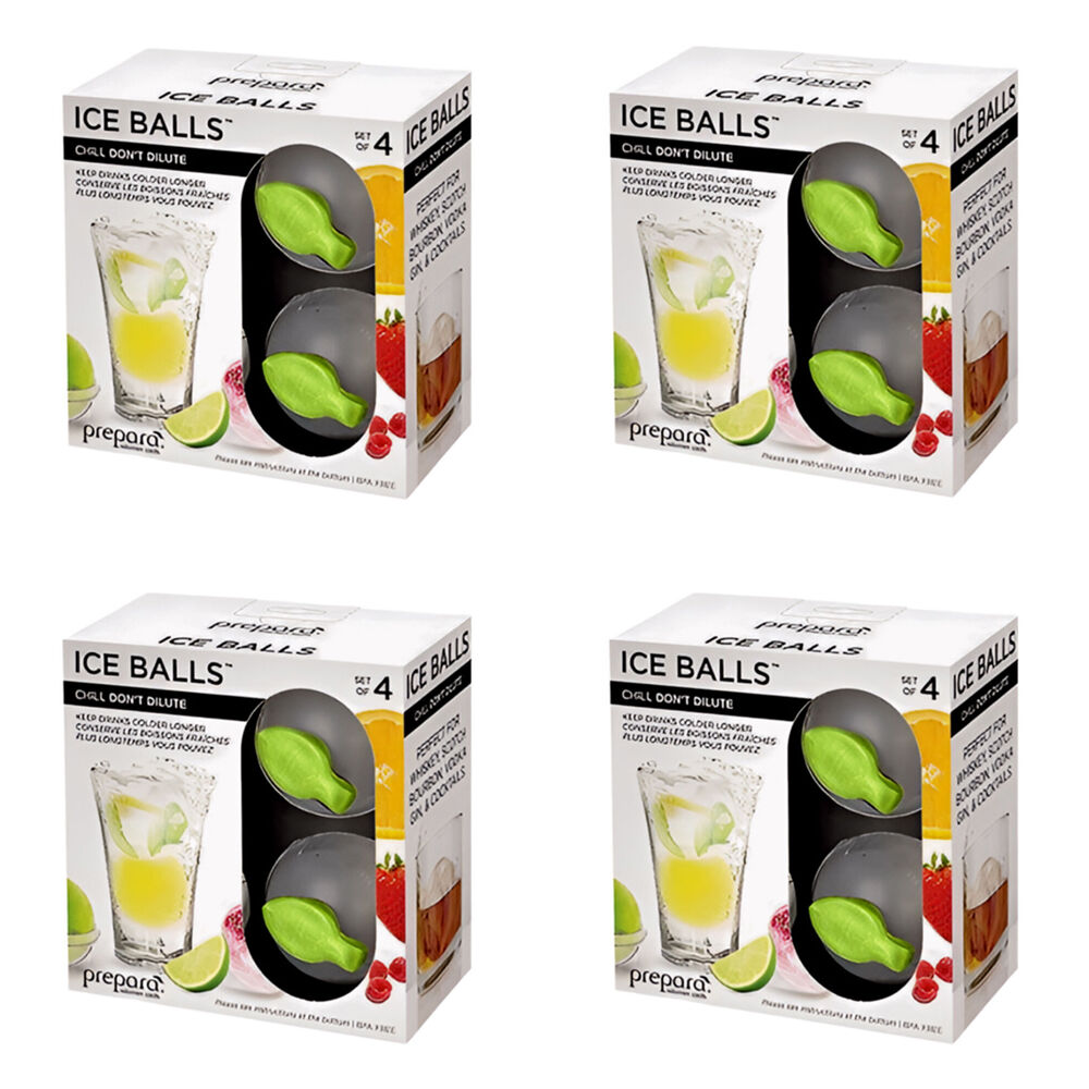 4x 4pc Prepara Jumbo Slow-Melting Whiskey Drink Ice Ball Sphere Mould Assorted