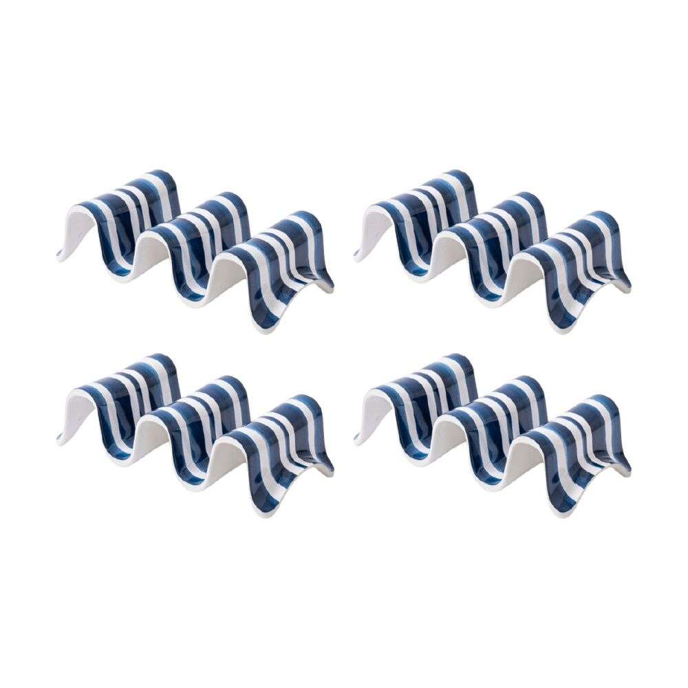 4PK Prepara Taco Holder Multiple Coastal Stripe Kitchenware Melamine White/Blue