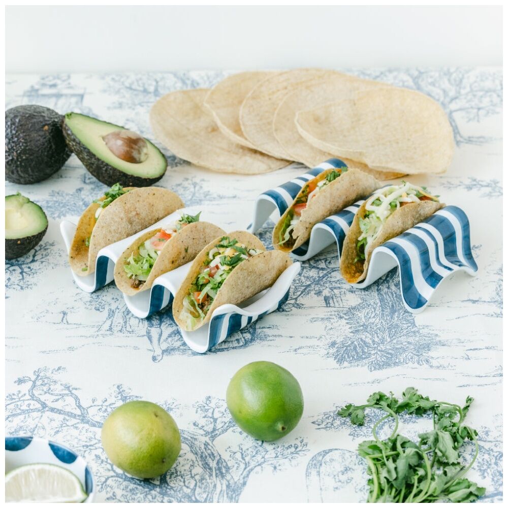 4PK Prepara Taco Holder Multiple Coastal Stripe Kitchenware Melamine White/Blue
