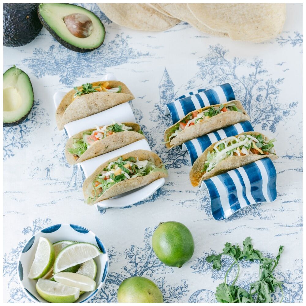 4PK Prepara Taco Holder Multiple Coastal Stripe Kitchenware Melamine White/Blue