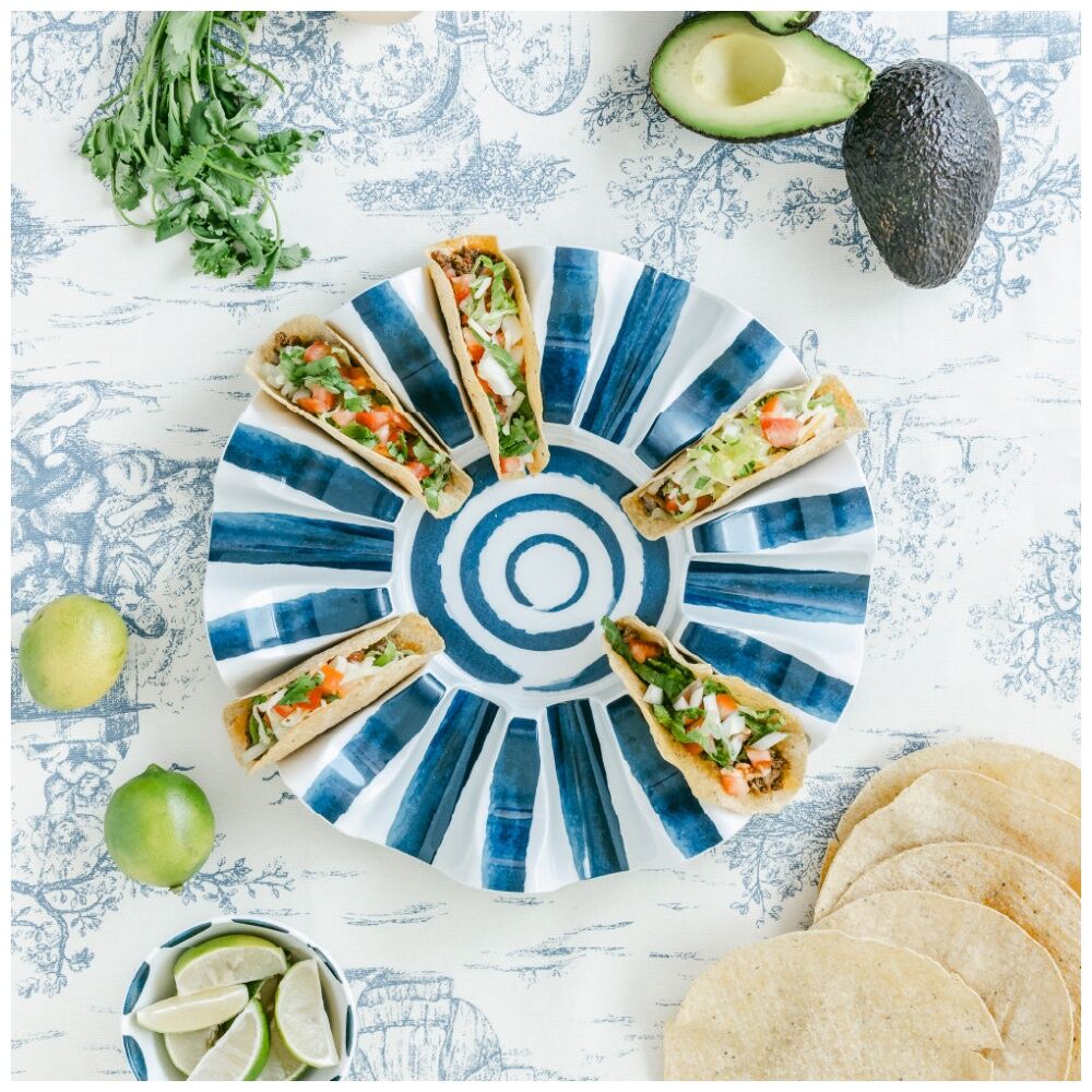 Prepara Taco Carousel Coastal Stripe Kitchenware Melamine - White/Blue