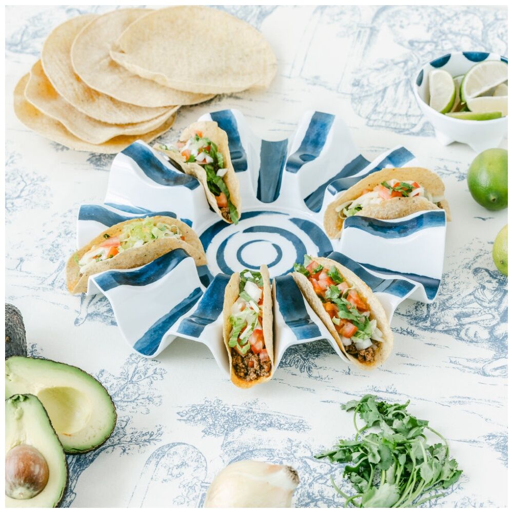 Prepara Taco Carousel Coastal Stripe Kitchenware Melamine - White/Blue