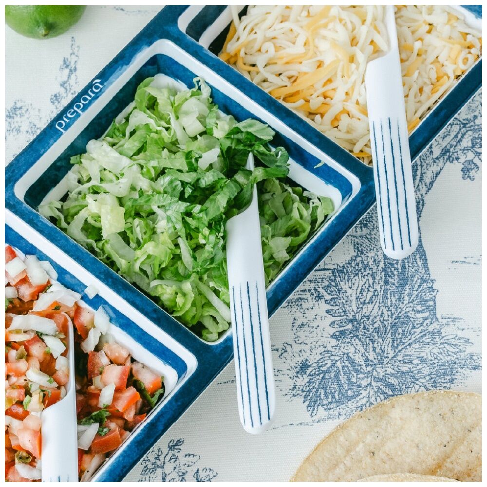 4x 2pc Prepara Taco Spoon Coastal Stripe Kitchenware Melamine - White/Blue